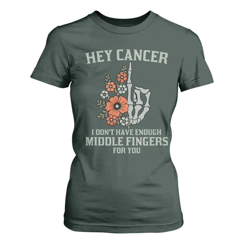 Anti Cancer Skeleton Middle Finger T Shirt For Women Floral Fck Cancer TS02 Dark Forest Green Print Your Wear