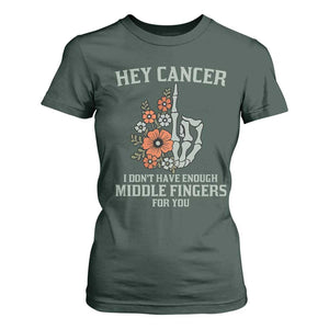 Anti Cancer Skeleton Middle Finger T Shirt For Women Floral Fck Cancer TS02 Dark Forest Green Print Your Wear