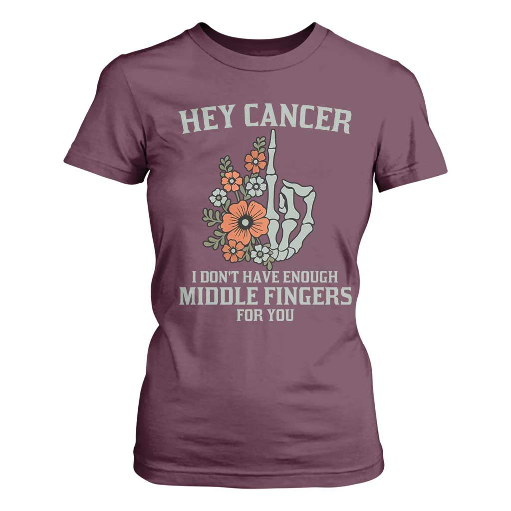 Anti Cancer Skeleton Middle Finger T Shirt For Women Floral Fck Cancer TS02 Maroon Print Your Wear