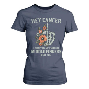Anti Cancer Skeleton Middle Finger T Shirt For Women Floral Fck Cancer TS02 Navy Print Your Wear