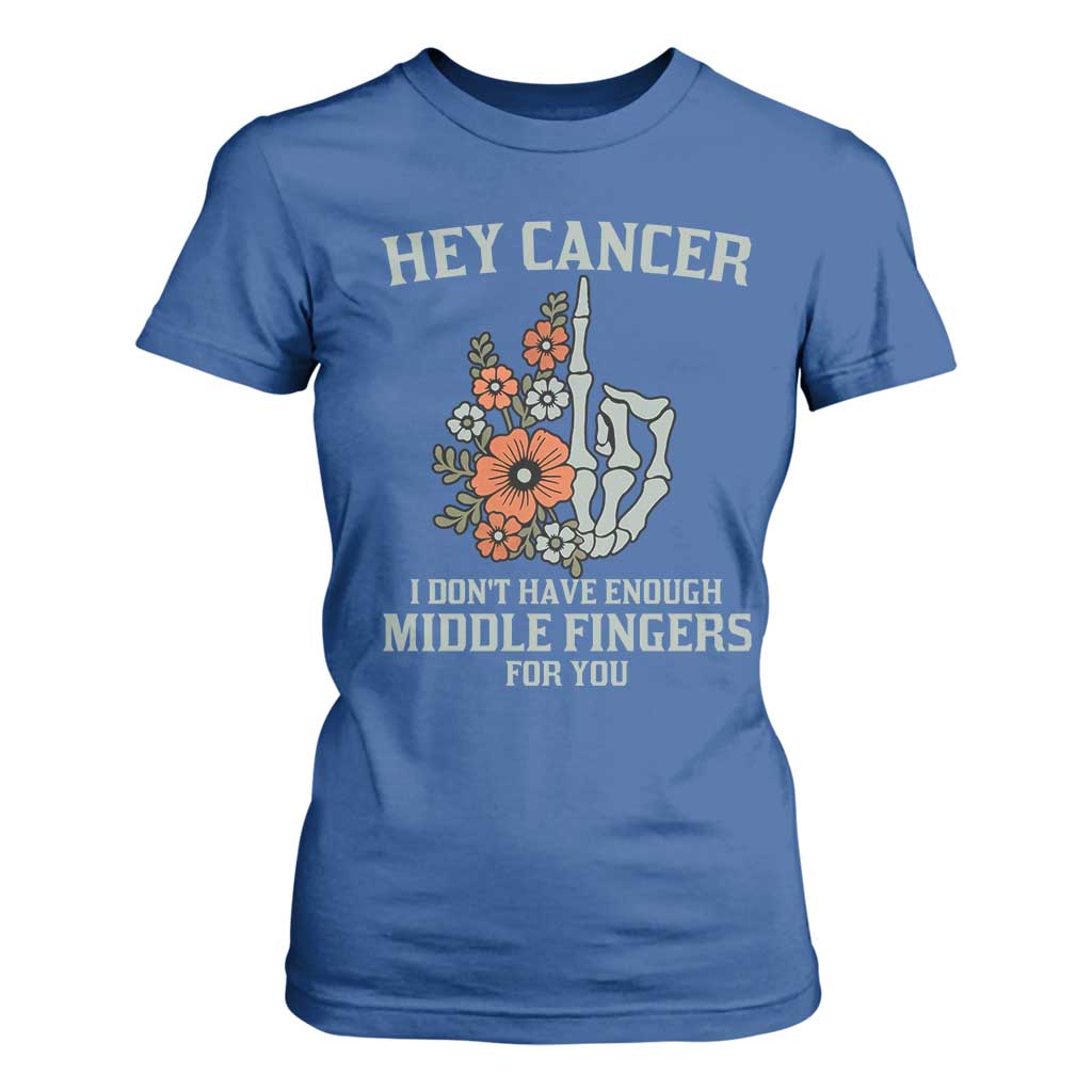 Anti Cancer Skeleton Middle Finger T Shirt For Women Floral Fck Cancer TS02 Royal Blue Print Your Wear