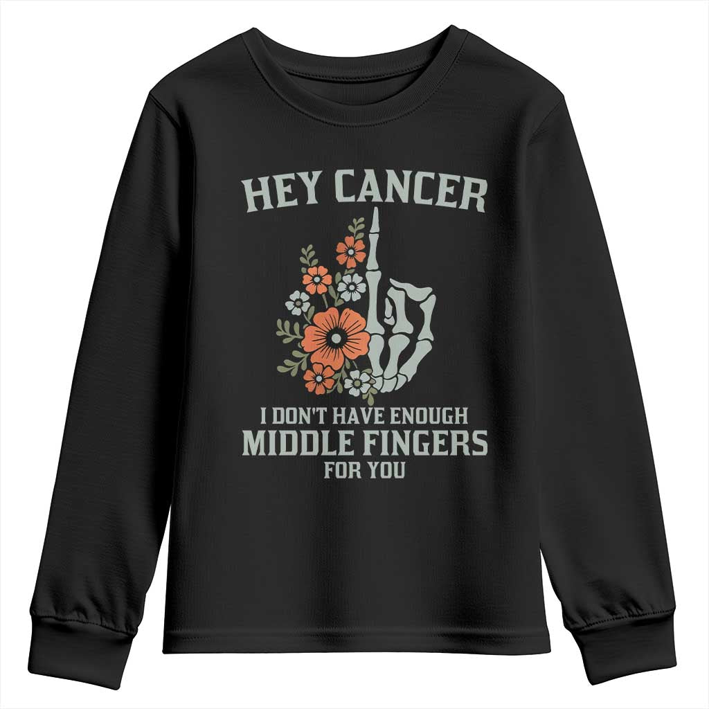 Anti Cancer Skeleton Middle Finger Youth Sweatshirt Floral Fck Cancer TS02 Black Print Your Wear