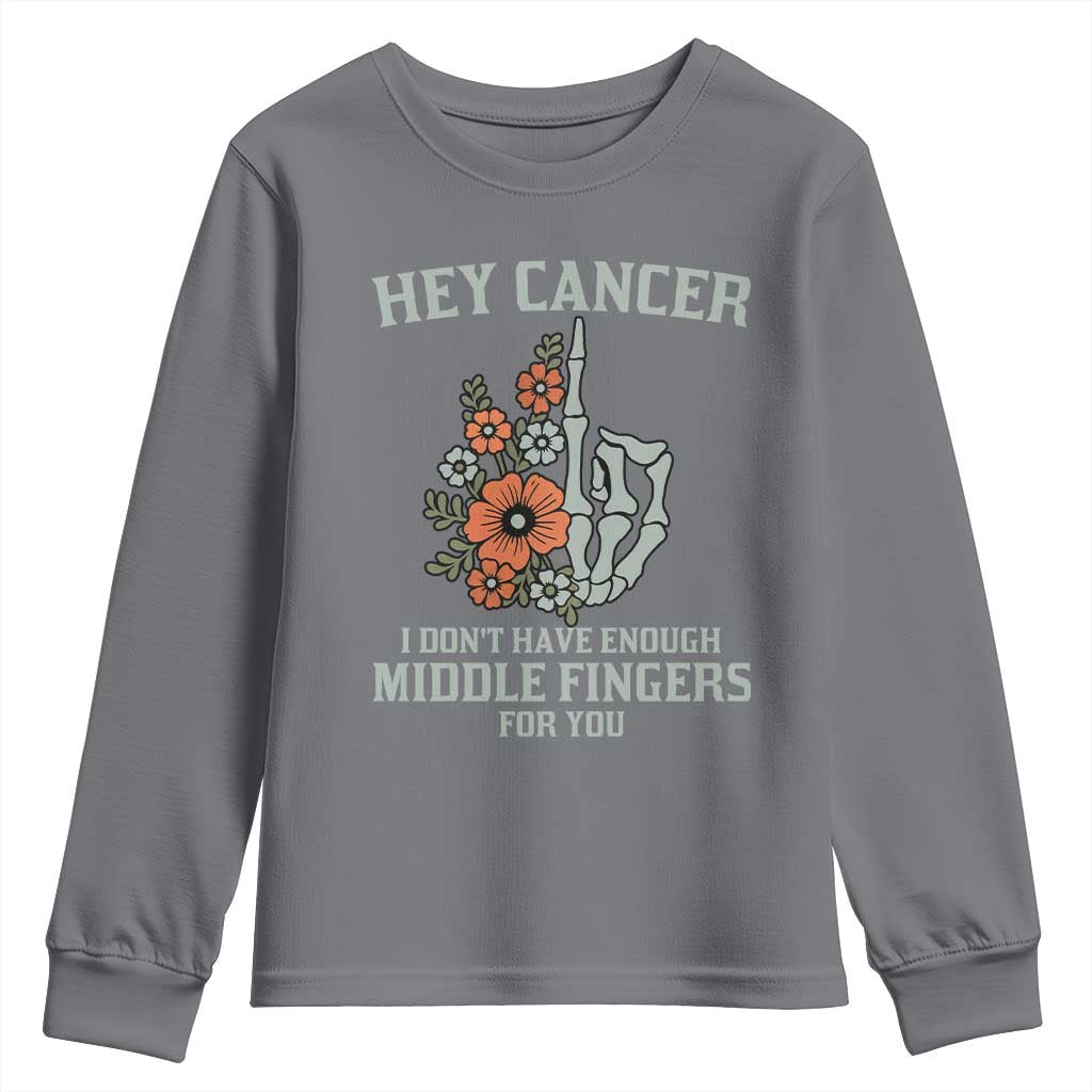 Anti Cancer Skeleton Middle Finger Youth Sweatshirt Floral Fck Cancer TS02 Charcoal Print Your Wear