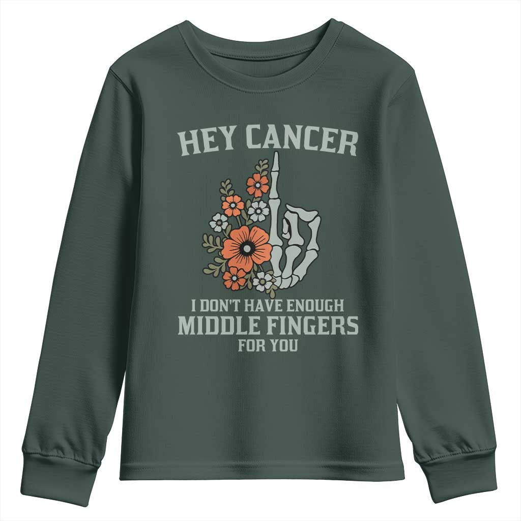 Anti Cancer Skeleton Middle Finger Youth Sweatshirt Floral Fck Cancer TS02 Dark Forest Green Print Your Wear