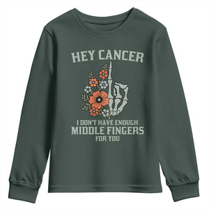 Anti Cancer Skeleton Middle Finger Youth Sweatshirt Floral Fck Cancer TS02 Dark Forest Green Print Your Wear