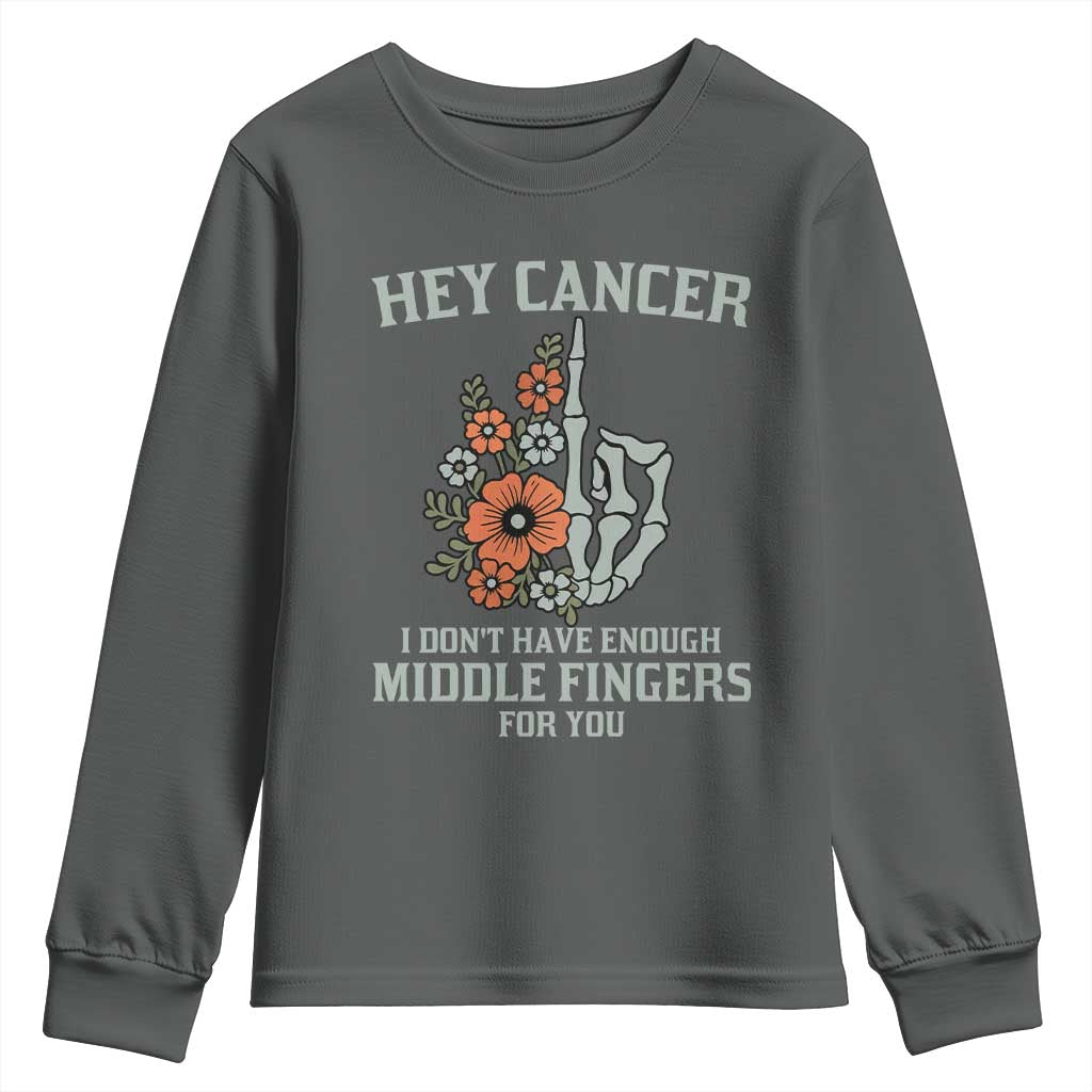 Anti Cancer Skeleton Middle Finger Youth Sweatshirt Floral Fck Cancer TS02 Dark Heather Print Your Wear