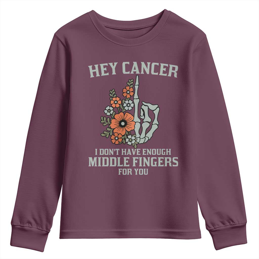 Anti Cancer Skeleton Middle Finger Youth Sweatshirt Floral Fck Cancer TS02 Maroon Print Your Wear