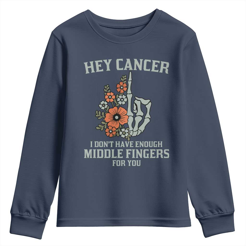 Anti Cancer Skeleton Middle Finger Youth Sweatshirt Floral Fck Cancer TS02 Navy Print Your Wear