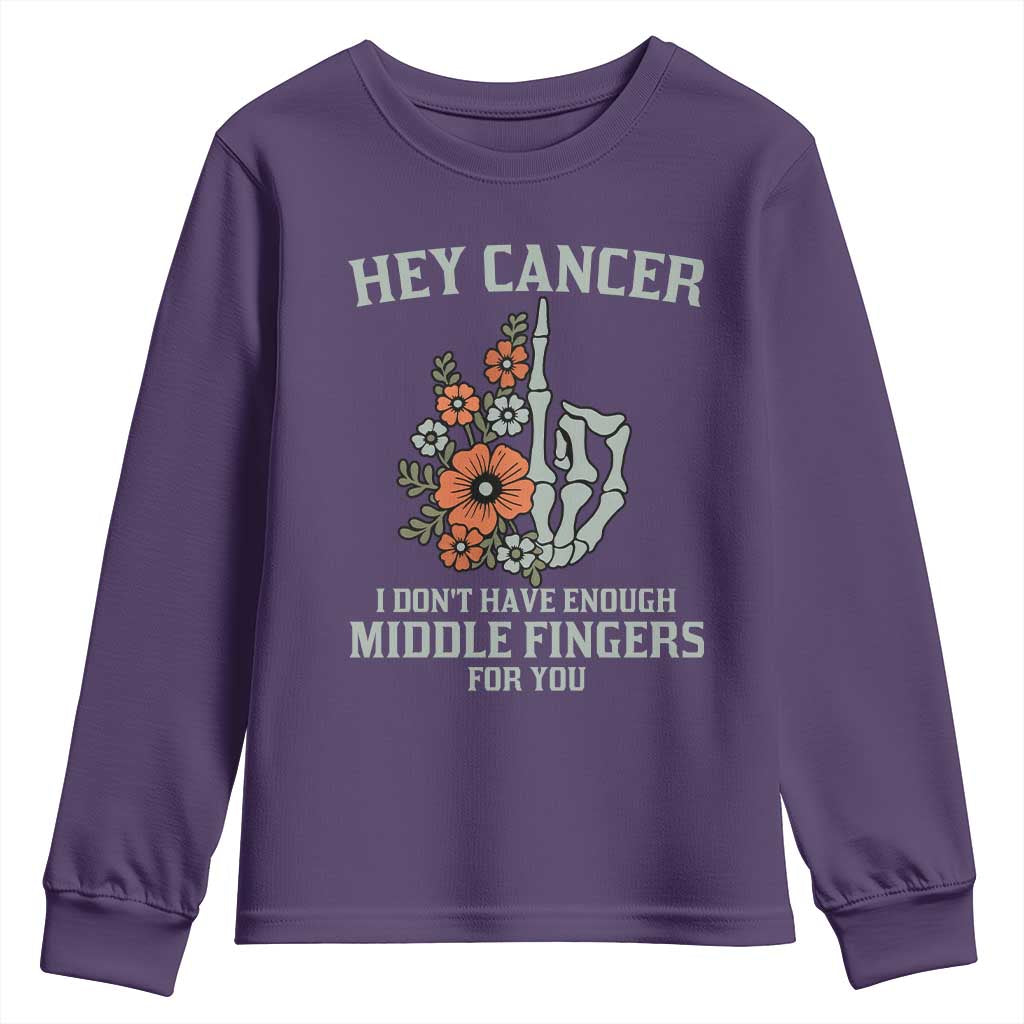 Anti Cancer Skeleton Middle Finger Youth Sweatshirt Floral Fck Cancer TS02 Purple Print Your Wear