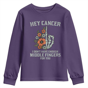 Anti Cancer Skeleton Middle Finger Youth Sweatshirt Floral Fck Cancer TS02 Purple Print Your Wear