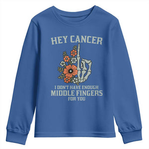 Anti Cancer Skeleton Middle Finger Youth Sweatshirt Floral Fck Cancer TS02 Royal Blue Print Your Wear