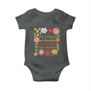 No Kings No Fascists No Tyrants No Nazis Baby Onesie Subtle Resist Retro Boho Floral TS02 Dark Heather Print Your Wear