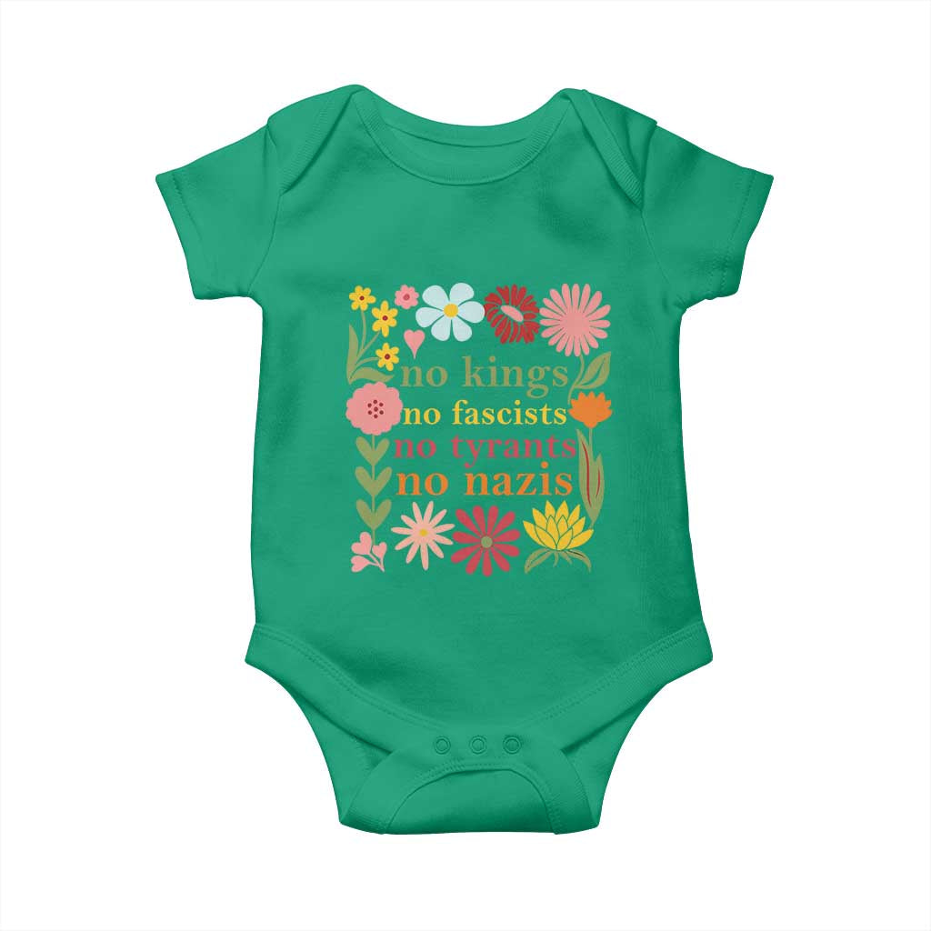 No Kings No Fascists No Tyrants No Nazis Baby Onesie Subtle Resist Retro Boho Floral TS02 Irish Green Print Your Wear