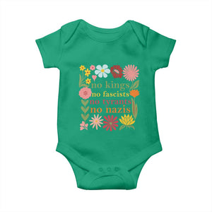 No Kings No Fascists No Tyrants No Nazis Baby Onesie Subtle Resist Retro Boho Floral TS02 Irish Green Print Your Wear