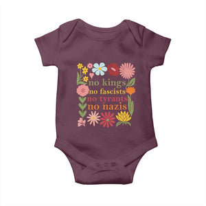 No Kings No Fascists No Tyrants No Nazis Baby Onesie Subtle Resist Retro Boho Floral TS02 Maroon Print Your Wear