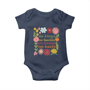 No Kings No Fascists No Tyrants No Nazis Baby Onesie Subtle Resist Retro Boho Floral TS02 Navy Print Your Wear