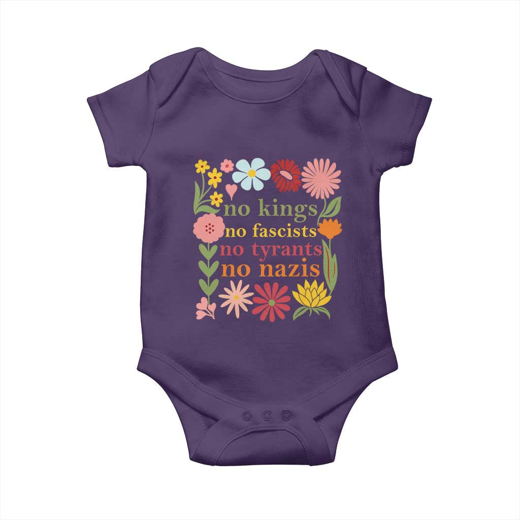 No Kings No Fascists No Tyrants No Nazis Baby Onesie Subtle Resist Retro Boho Floral TS02 Purple Print Your Wear