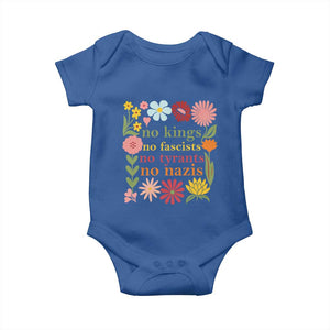 No Kings No Fascists No Tyrants No Nazis Baby Onesie Subtle Resist Retro Boho Floral TS02 Royal Blue Print Your Wear