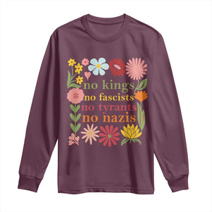 No Kings No Fascists No Tyrants No Nazis Long Sleeve Shirt Subtle Resist Retro Boho Floral TS02 Maroon Print Your Wear