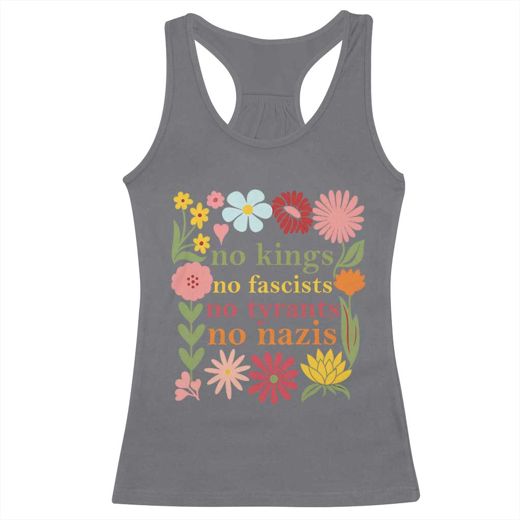 No Kings No Fascists No Tyrants No Nazis Racerback Tank Top Subtle Resist Retro Boho Floral TS02 Charcoal Print Your Wear