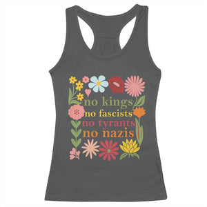 No Kings No Fascists No Tyrants No Nazis Racerback Tank Top Subtle Resist Retro Boho Floral TS02 Dark Heather Print Your Wear