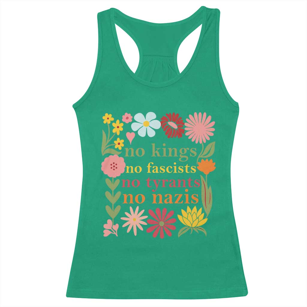 No Kings No Fascists No Tyrants No Nazis Racerback Tank Top Subtle Resist Retro Boho Floral TS02 Irish Green Print Your Wear