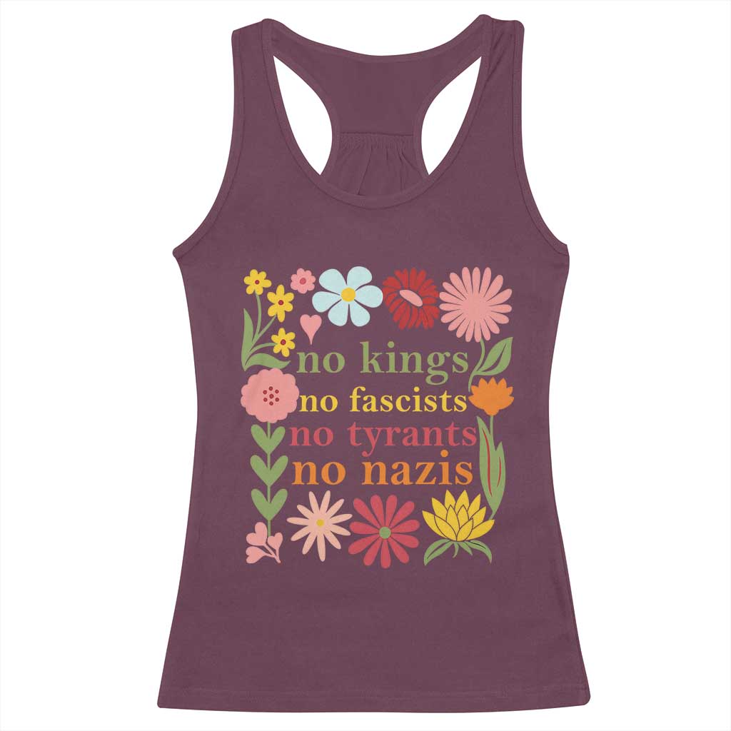 No Kings No Fascists No Tyrants No Nazis Racerback Tank Top Subtle Resist Retro Boho Floral TS02 Maroon Print Your Wear
