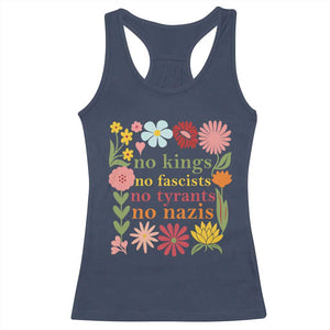 No Kings No Fascists No Tyrants No Nazis Racerback Tank Top Subtle Resist Retro Boho Floral TS02 Navy Print Your Wear