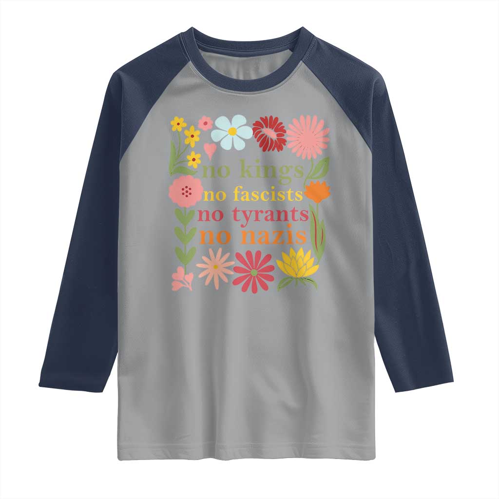 No Kings No Fascists No Tyrants No Nazis Raglan Shirt Subtle Resist Retro Boho Floral TS02 Sport Gray Navy Print Your Wear