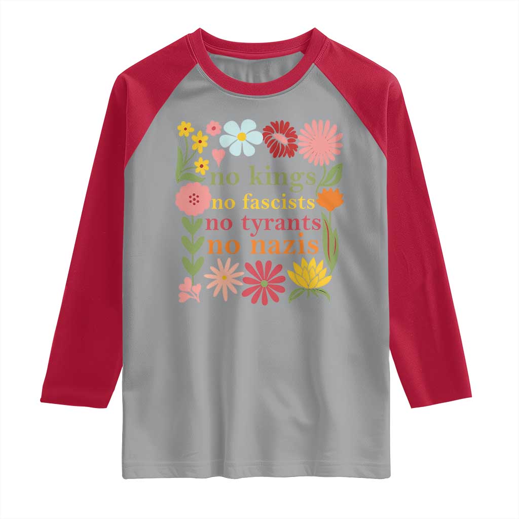 No Kings No Fascists No Tyrants No Nazis Raglan Shirt Subtle Resist Retro Boho Floral TS02 Sport Gray Red Print Your Wear