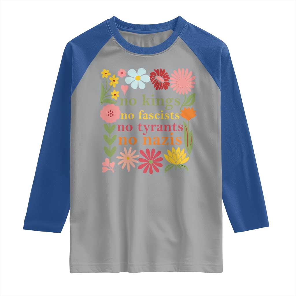 No Kings No Fascists No Tyrants No Nazis Raglan Shirt Subtle Resist Retro Boho Floral TS02 Sport Gray Royal Print Your Wear