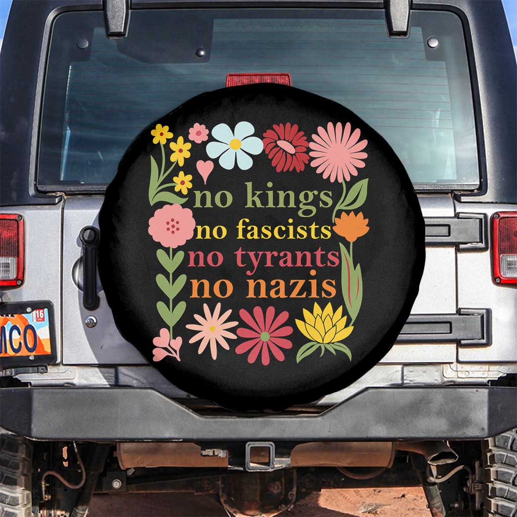 No Kings No Fascists No Tyrants No Nazis Spare Tire Cover Subtle Resist Retro Boho Floral TS02 No hole Black Print Your Wear