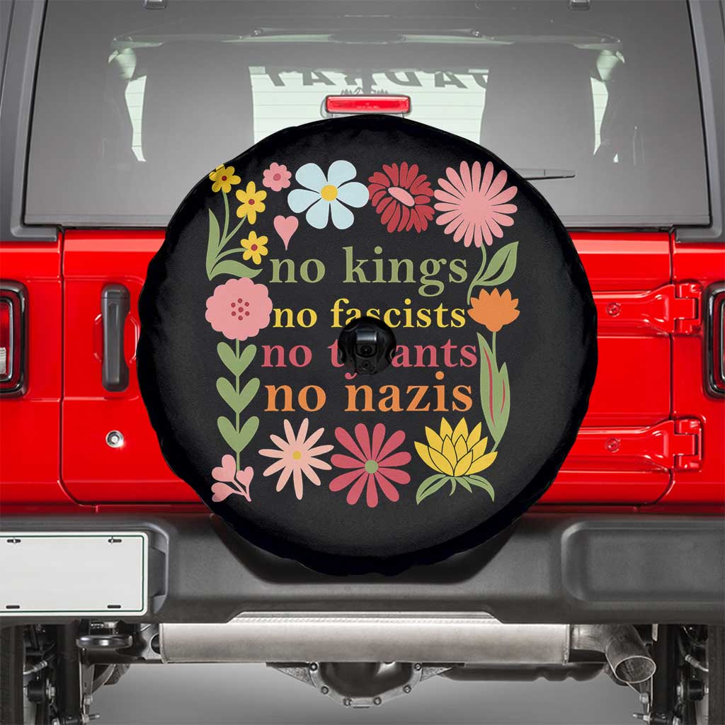 No Kings No Fascists No Tyrants No Nazis Spare Tire Cover Subtle Resist Retro Boho Floral TS02 Black Print Your Wear