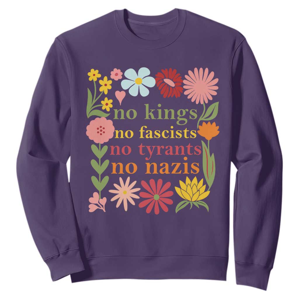 No Kings No Fascists No Tyrants No Nazis Sweatshirt Subtle Resist Retro Boho Floral TS02 Purple Print Your Wear