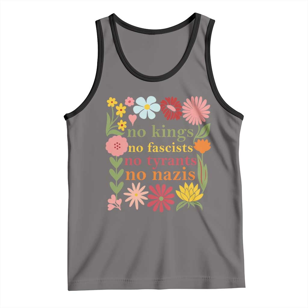 No Kings No Fascists No Tyrants No Nazis Tank Top Subtle Resist Retro Boho Floral TS02 Deep Heather Black Print Your Wear