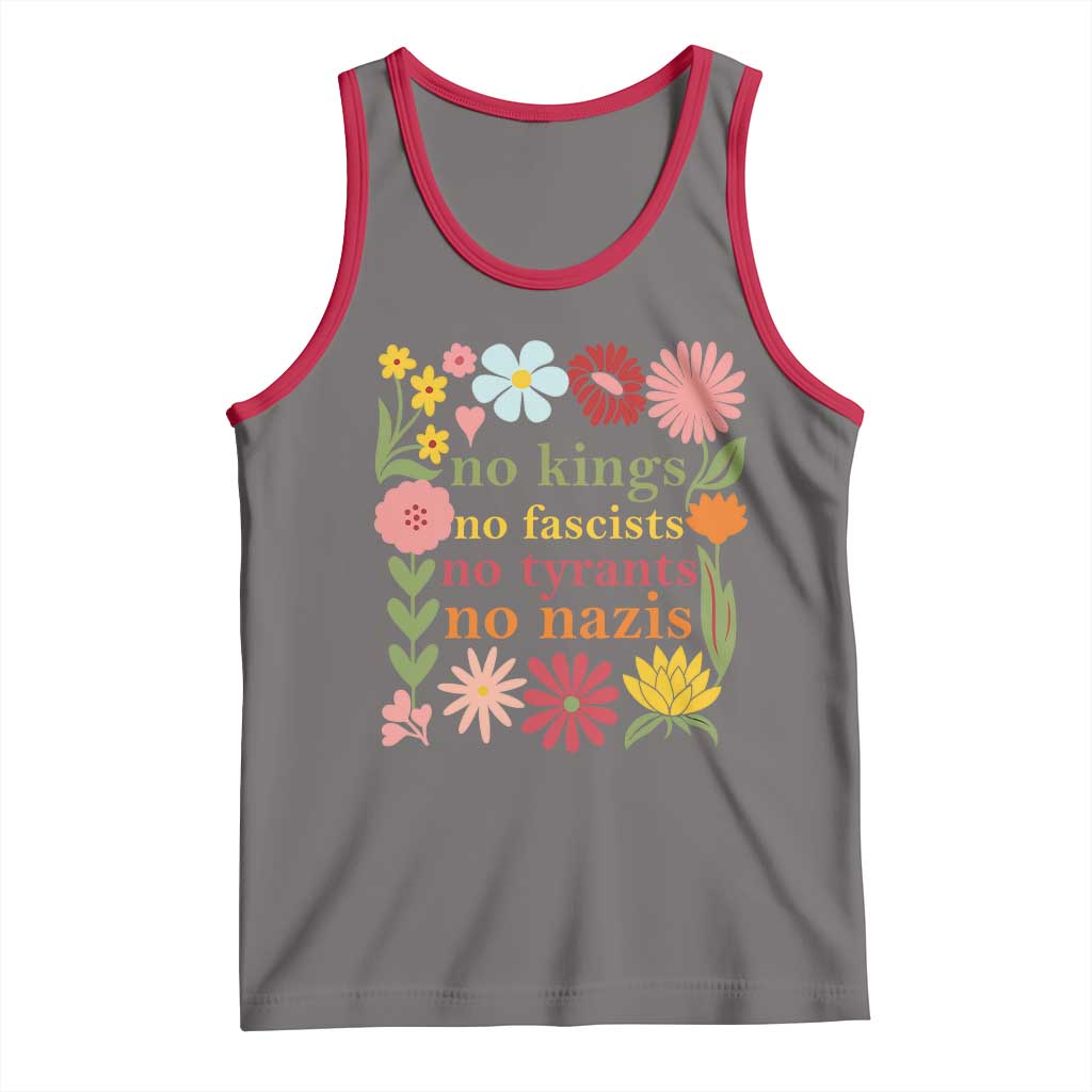 No Kings No Fascists No Tyrants No Nazis Tank Top Subtle Resist Retro Boho Floral TS02 Deep Heather Red Print Your Wear