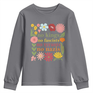 No Kings No Fascists No Tyrants No Nazis Youth Sweatshirt Subtle Resist Retro Boho Floral TS02 Charcoal Print Your Wear