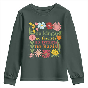 No Kings No Fascists No Tyrants No Nazis Youth Sweatshirt Subtle Resist Retro Boho Floral TS02 Dark Forest Green Print Your Wear
