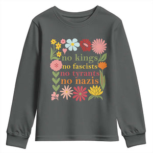No Kings No Fascists No Tyrants No Nazis Youth Sweatshirt Subtle Resist Retro Boho Floral TS02 Dark Heather Print Your Wear