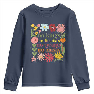 No Kings No Fascists No Tyrants No Nazis Youth Sweatshirt Subtle Resist Retro Boho Floral TS02 Navy Print Your Wear