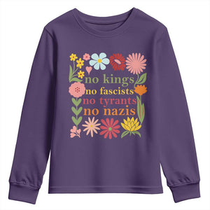 No Kings No Fascists No Tyrants No Nazis Youth Sweatshirt Subtle Resist Retro Boho Floral TS02 Purple Print Your Wear