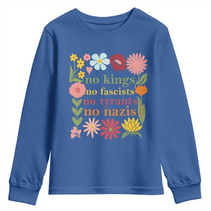 No Kings No Fascists No Tyrants No Nazis Youth Sweatshirt Subtle Resist Retro Boho Floral TS02 Royal Blue Print Your Wear