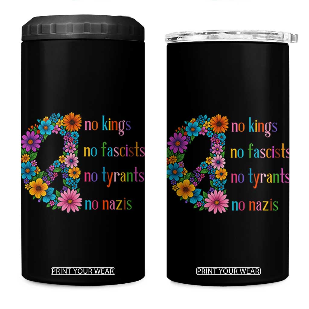 No Kings No Fascists No Tyrants No Nazis 4 in 1 Can Cooler Tumbler Resist Retro Boho Floral Peace Sign TS02 One Size: 16 oz Black Print Your Wear