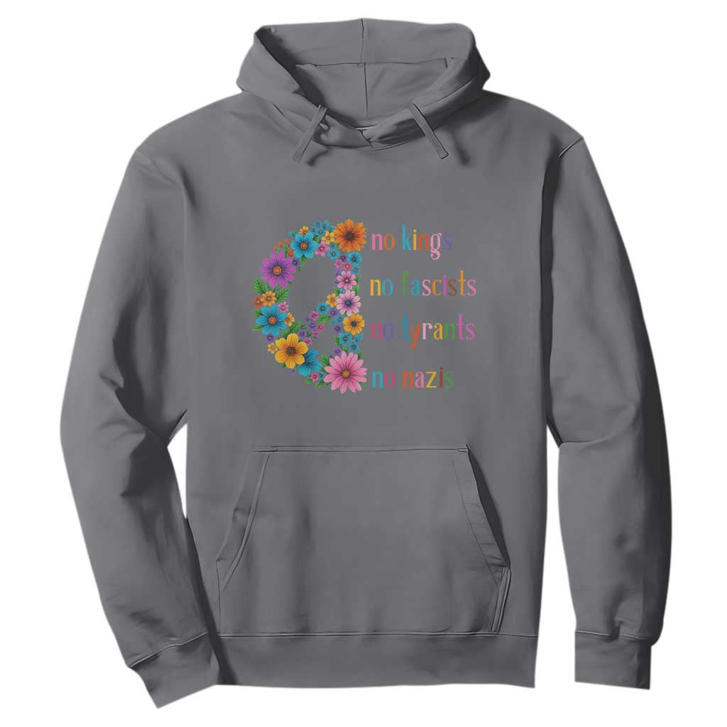 No Kings No Fascists No Tyrants No Nazis Hoodie Resist Retro Boho Floral Peace Sign TS02 Charcoal Print Your Wear