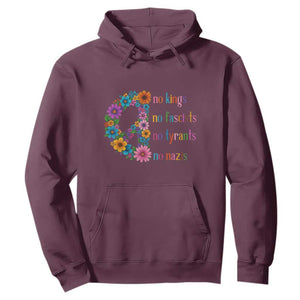 No Kings No Fascists No Tyrants No Nazis Hoodie Resist Retro Boho Floral Peace Sign TS02 Maroon Print Your Wear