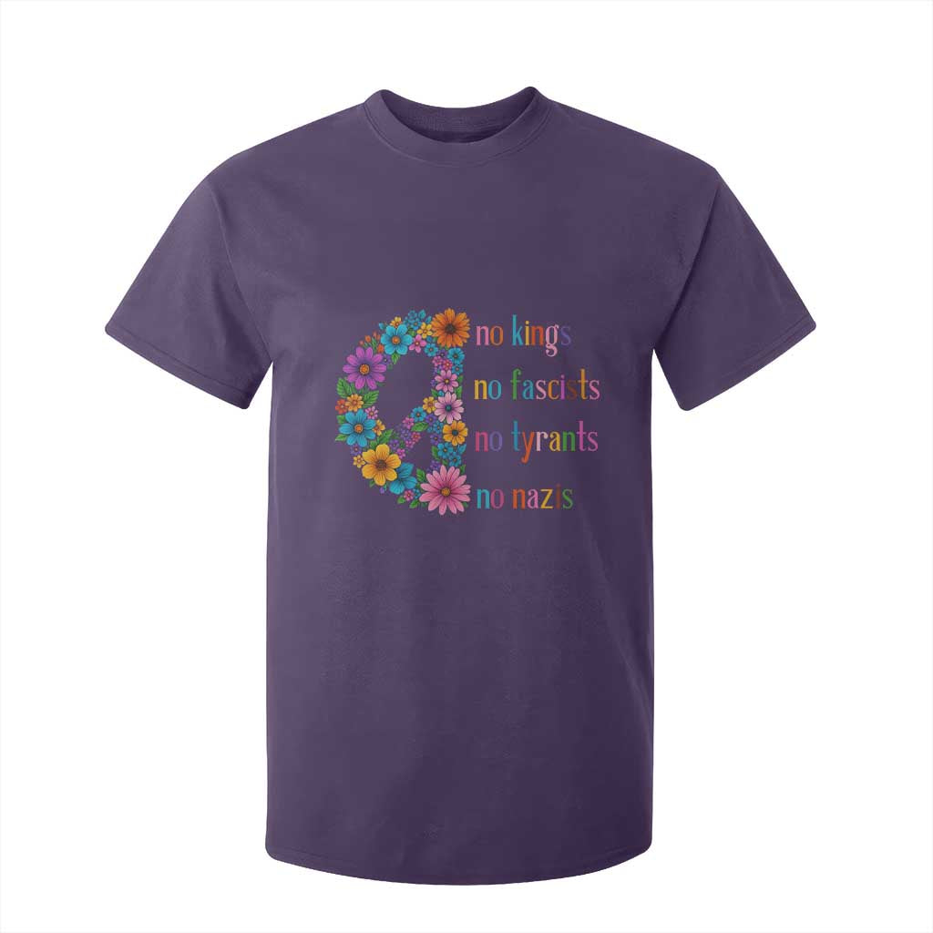 No Kings No Fascists No Tyrants No Nazis T Shirt For Kid Resist Retro Boho Floral Peace Sign TS02 Purple Print Your Wear
