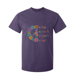 No Kings No Fascists No Tyrants No Nazis T Shirt For Kid Resist Retro Boho Floral Peace Sign TS02 Purple Print Your Wear