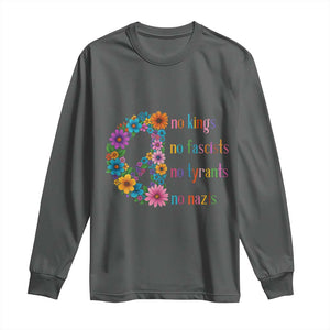 No Kings No Fascists No Tyrants No Nazis Long Sleeve Shirt Resist Retro Boho Floral Peace Sign TS02 Dark Heather Print Your Wear