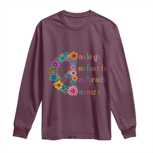 No Kings No Fascists No Tyrants No Nazis Long Sleeve Shirt Resist Retro Boho Floral Peace Sign TS02 Maroon Print Your Wear
