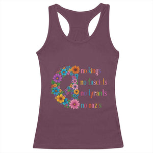No Kings No Fascists No Tyrants No Nazis Racerback Tank Top Resist Retro Boho Floral Peace Sign TS02 Maroon Print Your Wear
